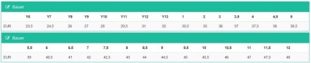 Bauer Skate Sizing